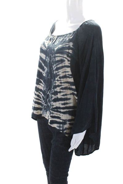 Blue Life Womens Long Sleeve Boat Neck Tie Dye Tunic Blouse Navy Size XS