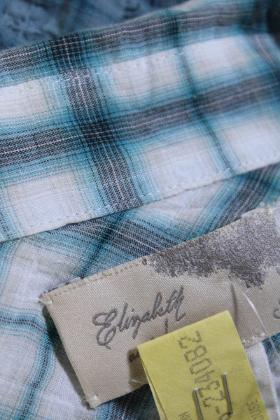 Elizabeth and James Womens Seersucker Plaid Ombre Shirt Blouse Turquoise Small