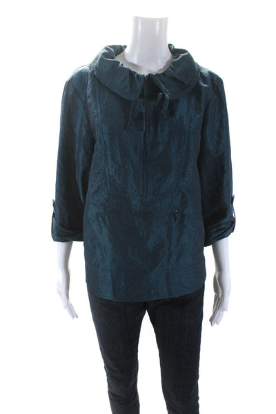 Finley Womens Collared Half Zip 3/4 Sleeve Taffeta Pullover Jacket Blue Small