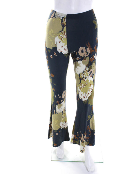 Novella Royale Womens High Waist Floral Jersey Flare Pants Gray Beige Size XS