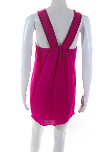 Tibi Womens Beaded Halter Sleeveless Mini Sheath Dress Hot Pink Silk Size 0