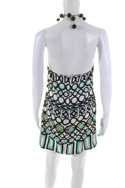 Milly Womens Beaded Halter Geometric Satin Shift Dress White Black Mint Size 0