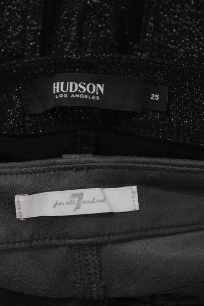 Hudson 7 For All Mankind Womens Faux Leather Glitter Skinny Jeans Sz 24 25 Lot 2