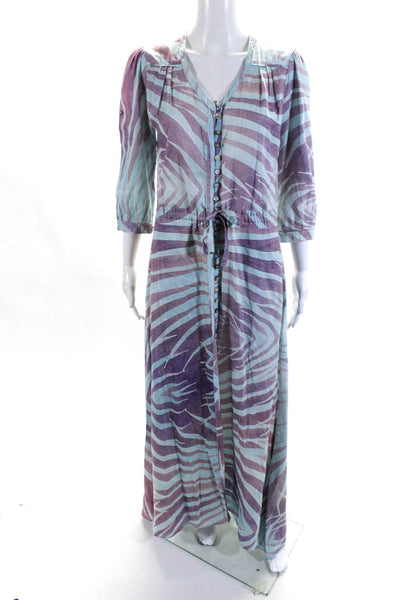 Rebecca Christen Womens Striped Button Down A Line Dress Blue Purple Size Small