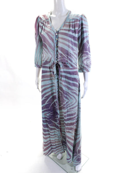 Rebecca Christen Womens Striped Button Down A Line Dress Blue Purple Size Small