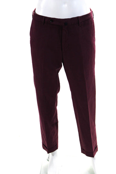 Incotex Mens Cuffed Modern Fit Chino Lino Pants Purple Cotton Size 34