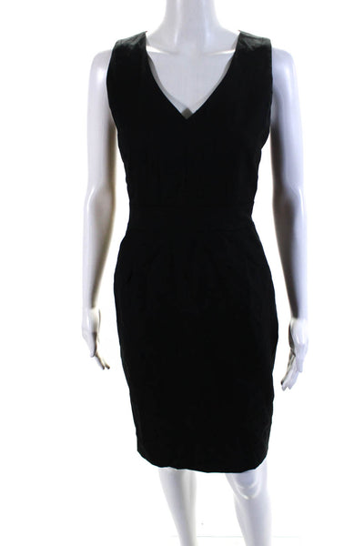 J Crew Womens Sleeveless Knee Length V Neck Sheath Dress Black Wool Size 0