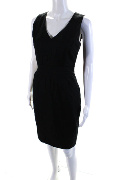 J Crew Womens Sleeveless Knee Length V Neck Sheath Dress Black Wool Size 0