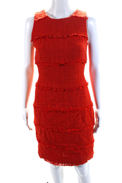 J Crew Womens Tweed Fringe Trim Sleeveless Dress Red Cotton Size 0