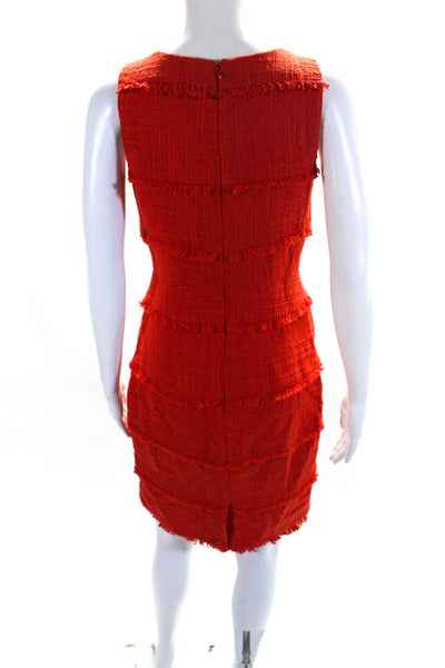 J Crew Womens Tweed Fringe Trim Sleeveless Dress Red Cotton Size 0