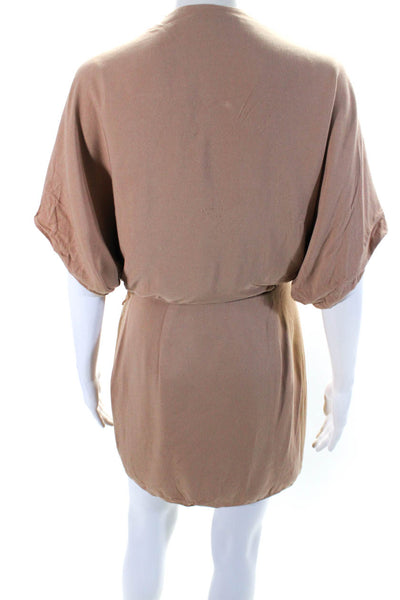 Elizabeth and James Womens V Neck Belted Mini Dress Beige Size Extra Small