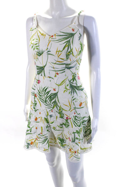 A Loves A Womens Linen Floral Print Sleeveless A Line Dress White Size 2