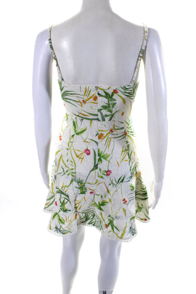 A Loves A Womens Linen Floral Print Sleeveless A Line Dress White Size 2