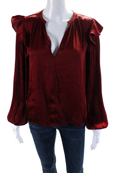 Dolan Womens Ruffled Shoulders Pleated Long Sleeves Blouse Red Size Small