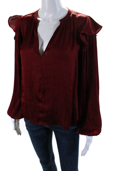 Dolan Womens Ruffled Shoulders Pleated Long Sleeves Blouse Red Size Small