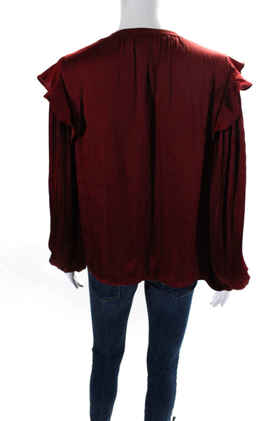 Dolan Womens Ruffled Shoulders Pleated Long Sleeves Blouse Red Size Small