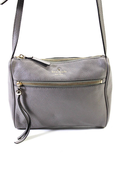 Kate Spade New York Womens Leather Gold Tone Crossbody Shoulder Handbag Gray