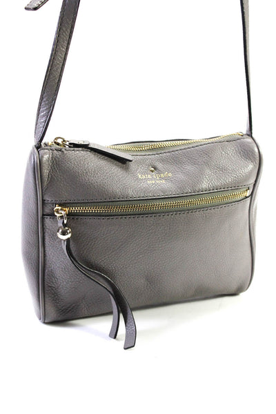 Kate Spade New York Womens Leather Gold Tone Crossbody Shoulder Handbag Gray