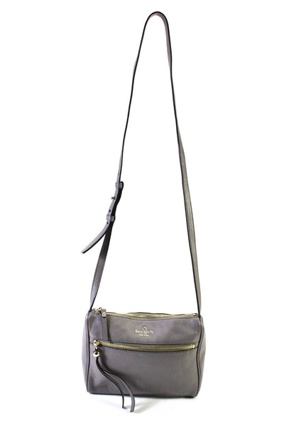 Kate Spade New York Womens Leather Gold Tone Crossbody Shoulder Handbag Gray