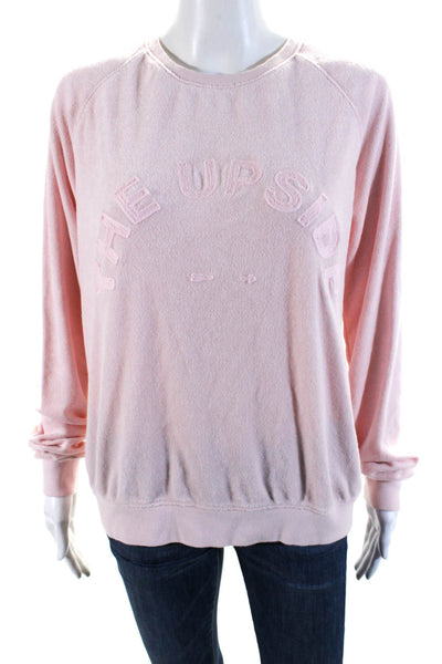 The Upside Womens Crew Neck Terry Embroidered Logo Sweatshirt Pink Size Medium