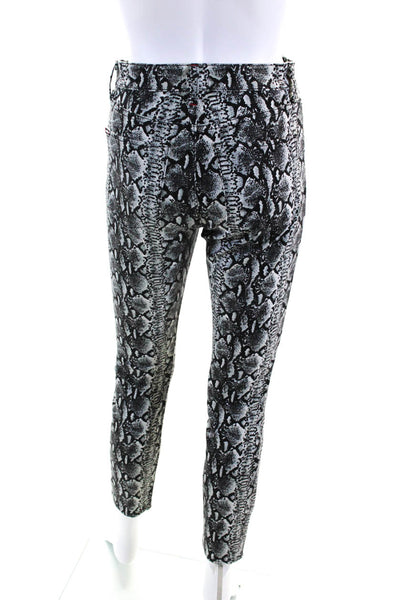 Alice + Olivia Womens Snakeskin Print Mid Rise Skinny Jeans Black Gray Size 25