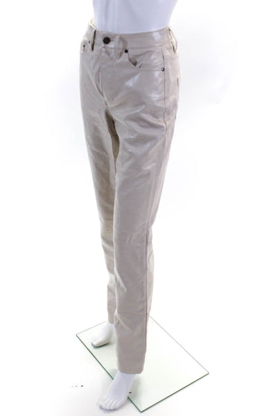 AFRM Womens High Waist Faux Leather Straight Leg Pants Jeans Beige Size 24