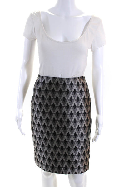 Lafayette 148 New York Womens Geometric Jacquard Pencil Skirt Black Gray Size 2