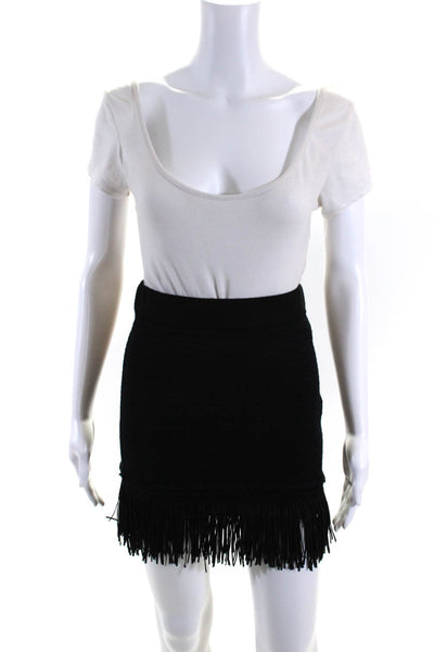 Club Monaco Womens Elastic Waist Smocked Knit Fringe Mini Skirt Black Size XS