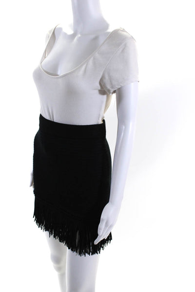 Club Monaco Womens Elastic Waist Smocked Knit Fringe Mini Skirt Black Size XS