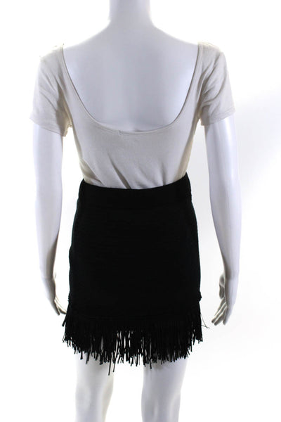 Club Monaco Womens Elastic Waist Smocked Knit Fringe Mini Skirt Black Size XS