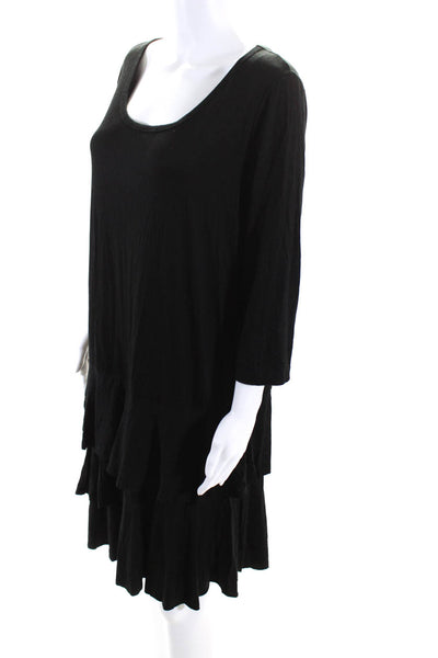 DKNY Womens Round Neck Long Sleeve Ruffled Hem Pullover Midi Dress Black Size L