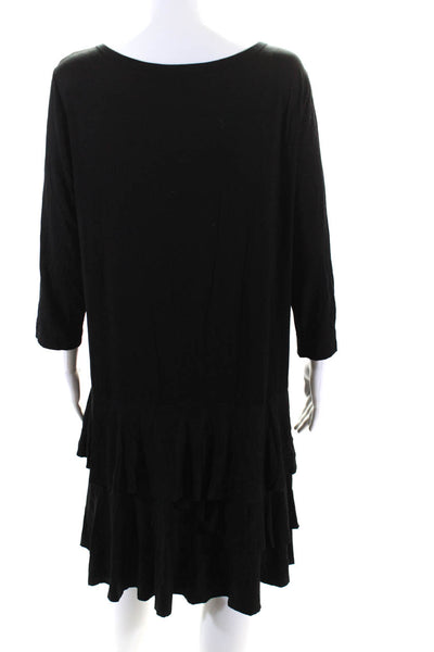 DKNY Womens Round Neck Long Sleeve Ruffled Hem Pullover Midi Dress Black Size L