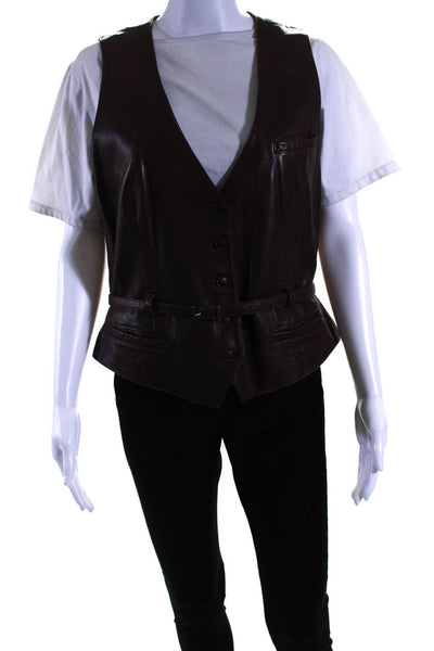Lauren Ralph Lauren Womens Leather Button Down Vest Brown Size Large