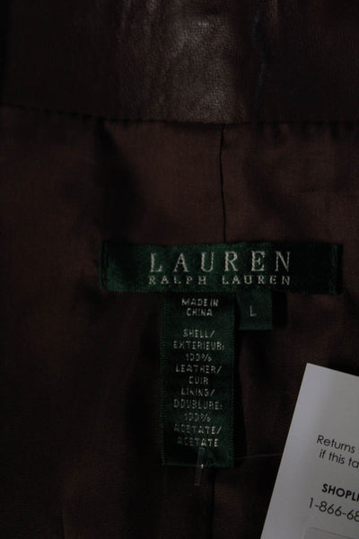 Lauren Ralph Lauren Womens Leather Button Down Vest Brown Size Large