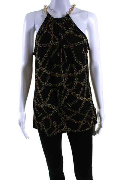 Michael Michael Kors Womens Chain Link Print Tank Top Black Gold Size Large