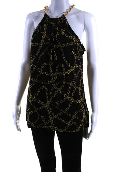 Michael Michael Kors Womens Chain Link Print Tank Top Black Gold Size Large