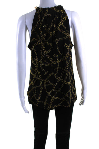 Michael Michael Kors Womens Chain Link Print Tank Top Black Gold Size Large