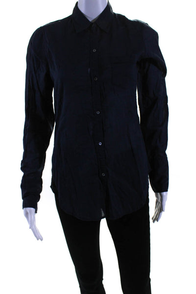 Nili Lotan Womens Cotton Long Sleeve Button Down Collared Shirt Navy Size XS