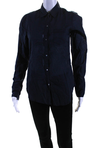 Nili Lotan Womens Cotton Long Sleeve Button Down Collared Shirt Navy Size XS