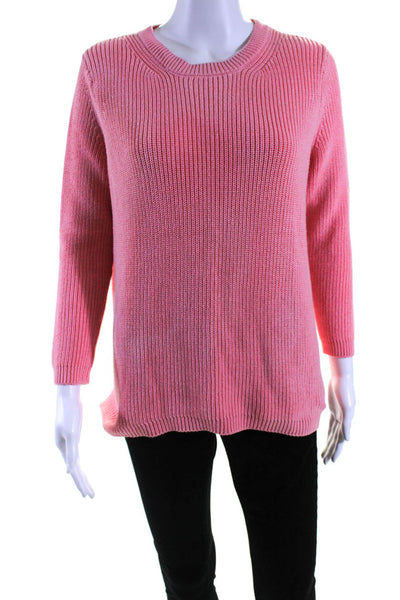 525 Womens Cotton Long Sleeve Crewneck Pullover Ribbed Knit Sweater Pink Size S