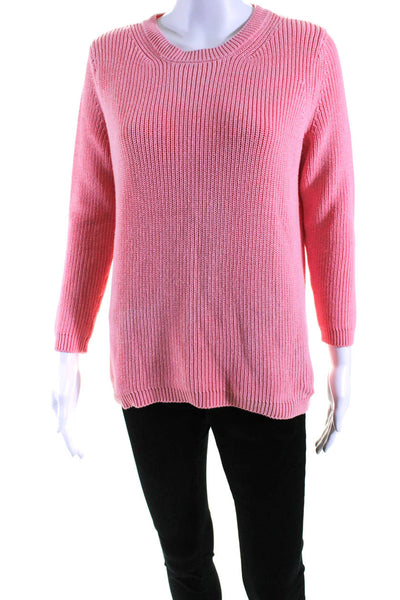 525 Womens Cotton Long Sleeve Crewneck Pullover Ribbed Knit Sweater Pink Size S