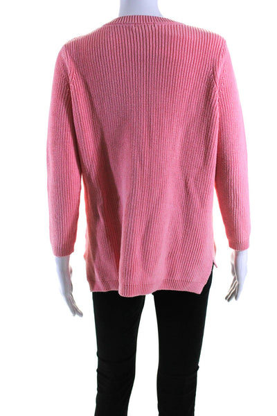 525 Womens Cotton Long Sleeve Crewneck Pullover Ribbed Knit Sweater Pink Size S