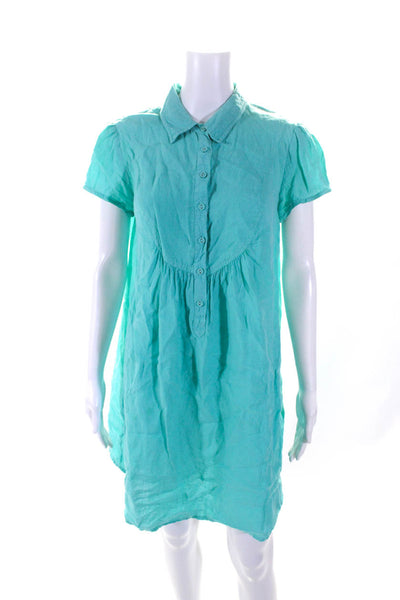 Calypso Christiane Celle Womens Linen Shirt Dress Turquoise Blue Size Medium