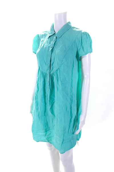 Calypso Christiane Celle Womens Linen Shirt Dress Turquoise Blue Size Medium