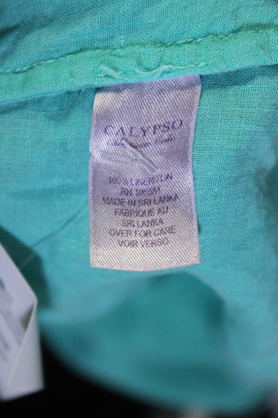 Calypso Christiane Celle Womens Linen Shirt Dress Turquoise Blue Size Medium