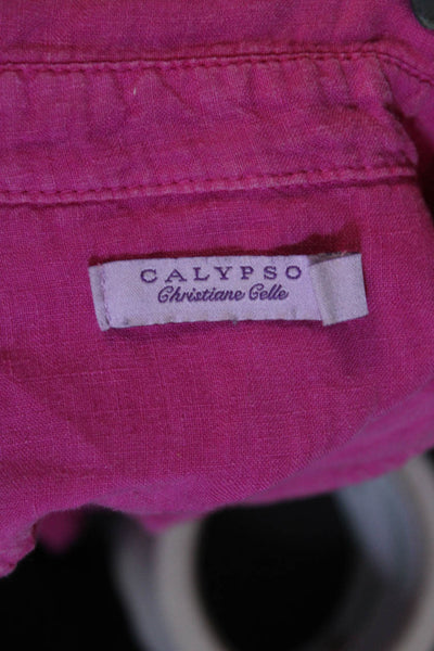 Calypso Christiane Celle Womens Linen Half Button Shirt Dress Pink Size Medium