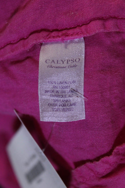 Calypso Christiane Celle Womens Linen Half Button Shirt Dress Pink Size Medium