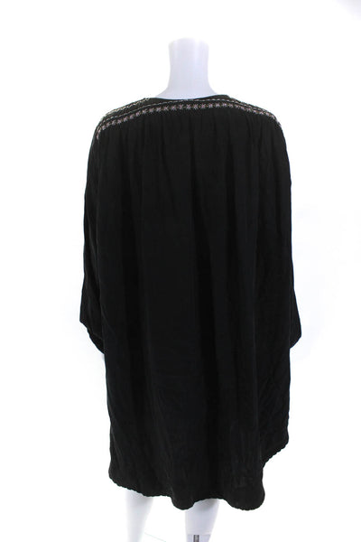 Flannel Womens Silk Embroidered Long Sleeves Dress Black Size Large