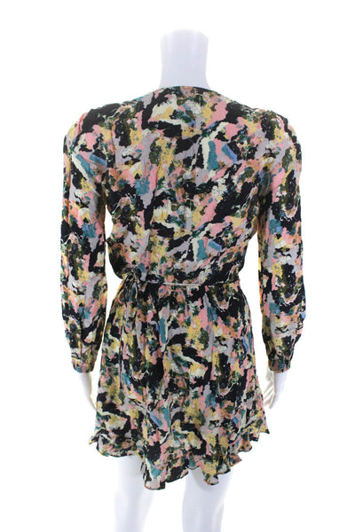 IRO Womens Abstract Print V-Neck Long Sleeve Mini Wrap Dress Multicolor Size 34