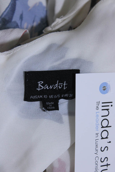 Bardot Womens Floral Print V-Neck Sleeveless Zip Up Midi Dress White Size S